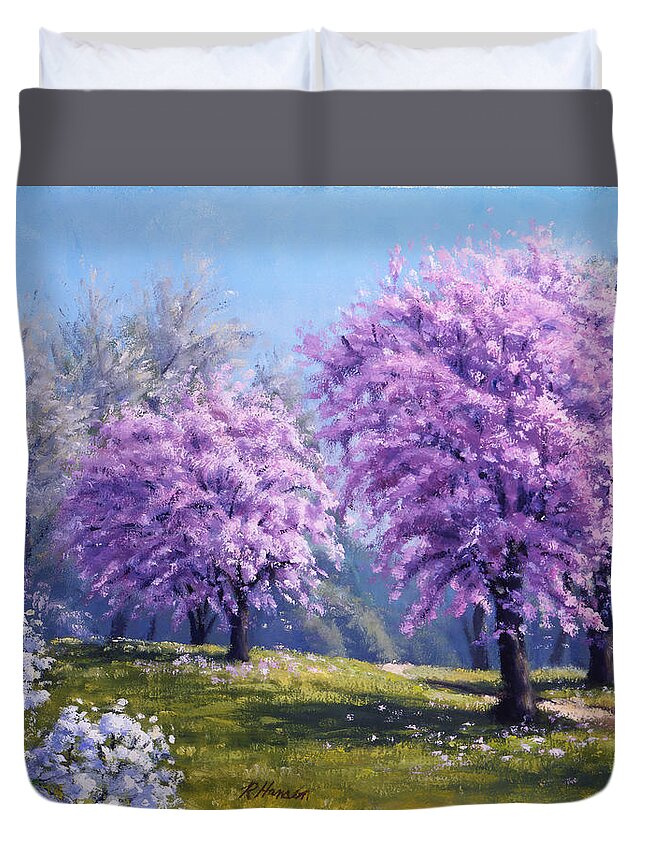 Landscape Duvet Cover featuring the painting Como Park Blossoms by Rick Hansen