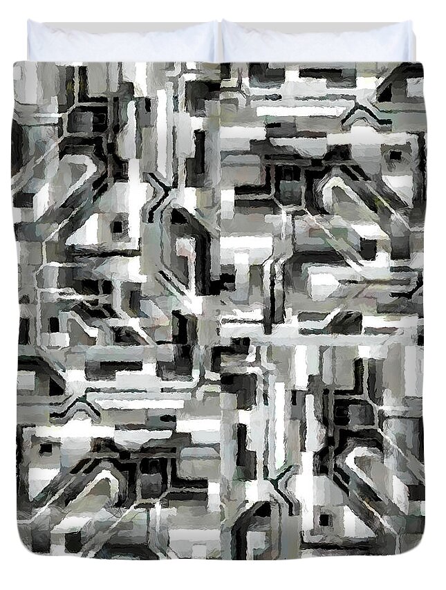 Abstract Duvet Cover featuring the digital art Confused Circuitry by Diane Parnell