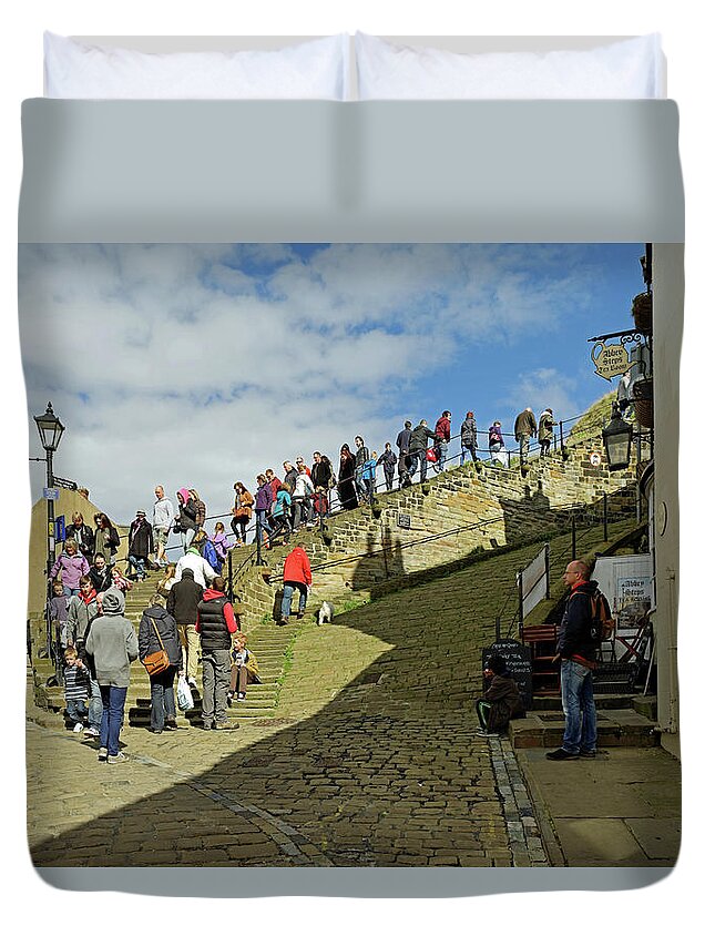 Bright Duvet Cover featuring the photograph Congestion On The Steps, Whitby by Rod Johnson