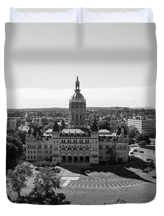 Democrats Duvet Cover featuring the photograph Connecticut state capitol building in Hartford Connecticut in black and white by Eldon McGraw