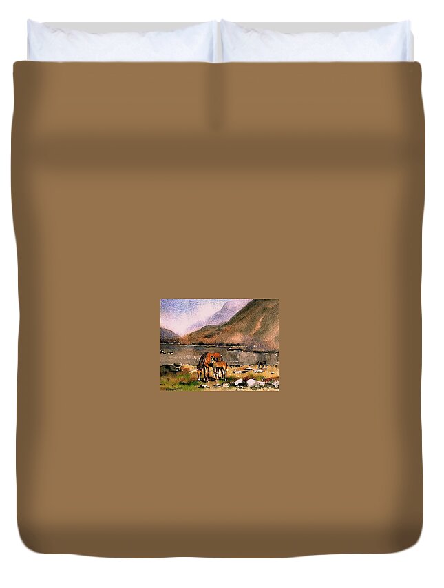 Vagabond. Tour Ireland Duvet Cover featuring the painting Connemara Ponies by Val Byrne