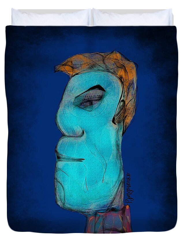 Blue Duvet Cover featuring the digital art Contemplating by Ljev Rjadcenko