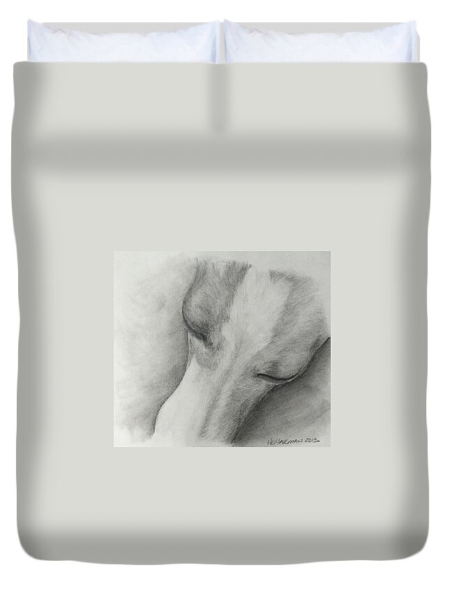 Italian Greyhound Duvet Cover featuring the drawing Comfy by Heather E Harman