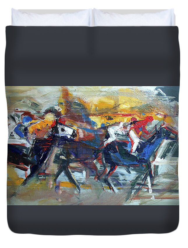 Kentucky Horse Racing Duvet Cover featuring the painting Controlled Chaos by John Gholson