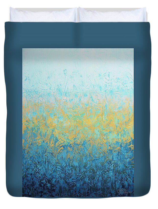 Textured Duvet Cover featuring the painting Cool Cool Summer 2 by Linda Bailey