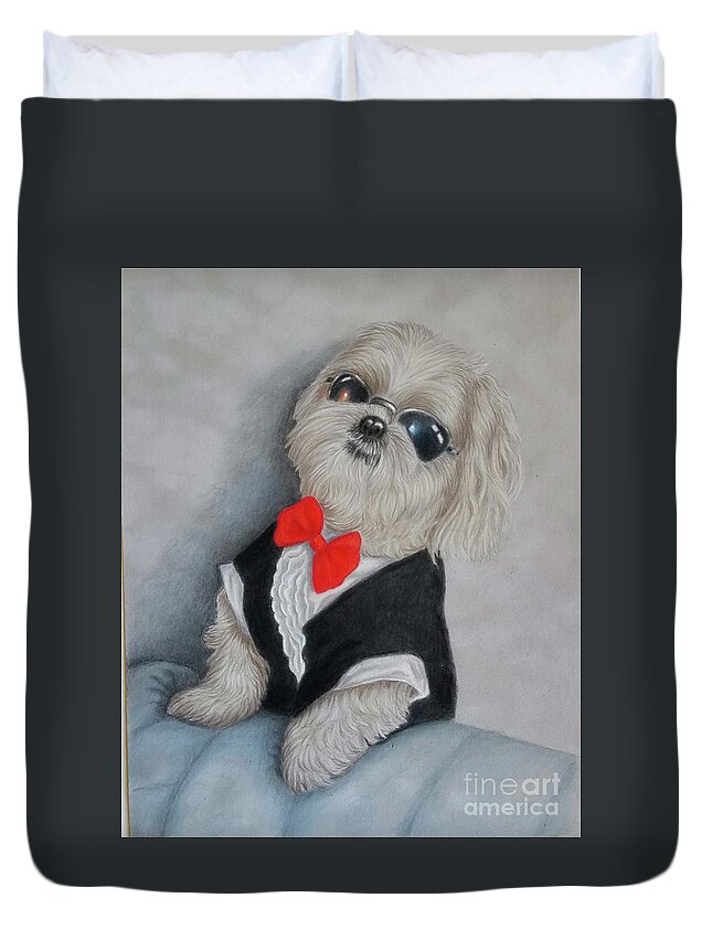 Cool Dude Duvet Cover featuring the drawing Cool Dude by Lorraine Foster