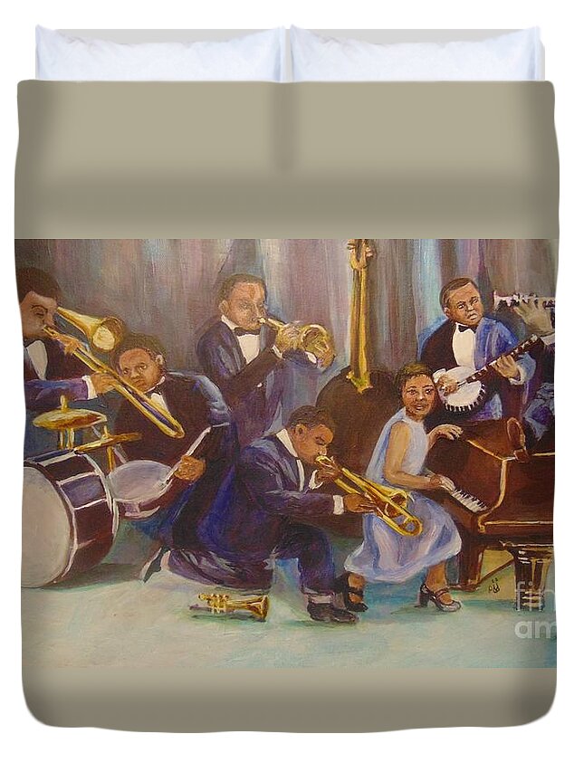 Jazz Duvet Cover featuring the painting Cool Jazz by Saundra Johnson