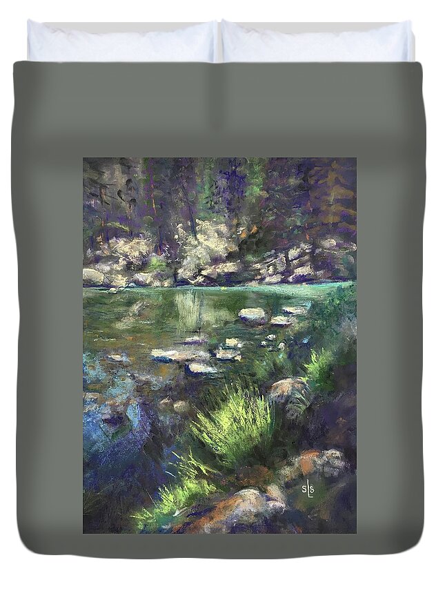 Trees Duvet Cover featuring the pastel Cool Waters by Sandra Lee Scott