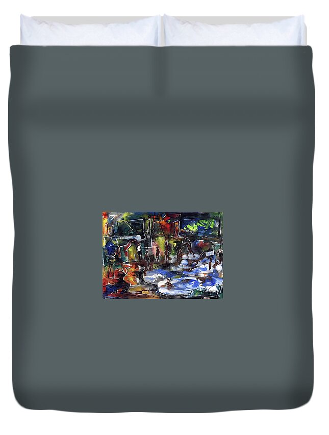 African Art Duvet Cover featuring the painting Cooling Off by Eli Kobeli 1932-1999