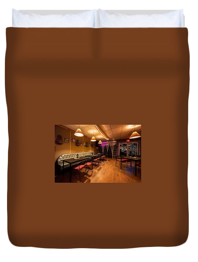 Cool Runnings Duvet Cover featuring the photograph CoolRunnings Bistro by Jim Whitley
