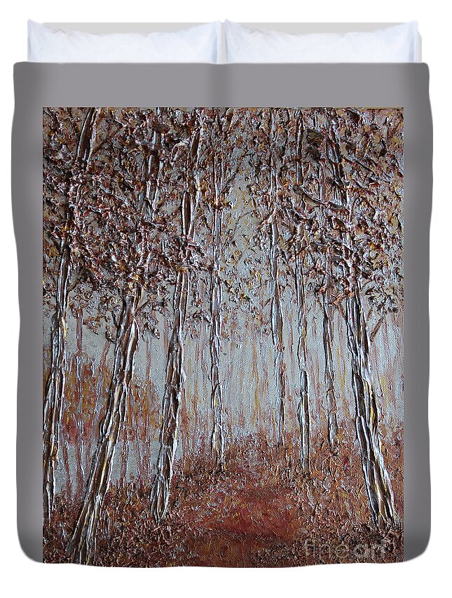 Trees Duvet Cover featuring the painting Copper Forest SOLD by Linda Donlin