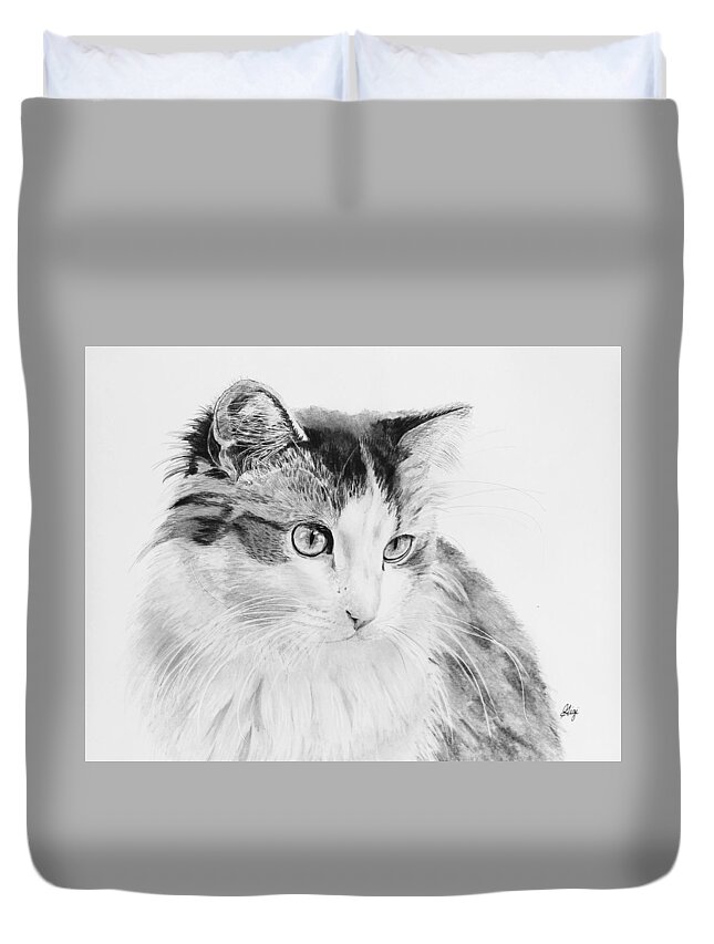Cat Duvet Cover featuring the drawing Cordova by Gigi Dequanne