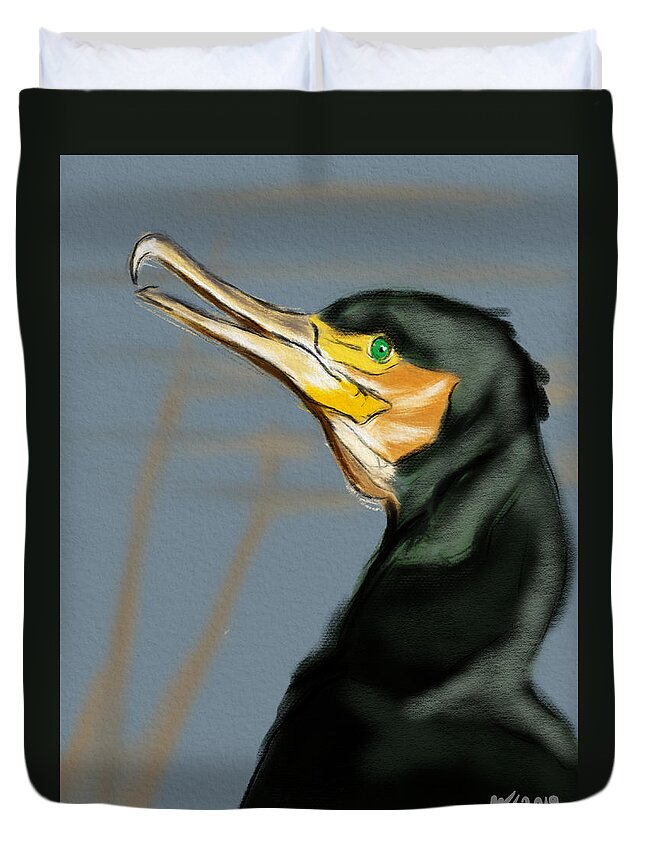 Birds Duvet Cover featuring the digital art Cormorant Profile by Michael Kallstrom