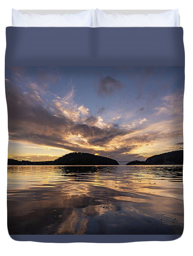 Sunset Duvet Cover featuring the photograph Cornet Bay Sunset by Gary Skiff