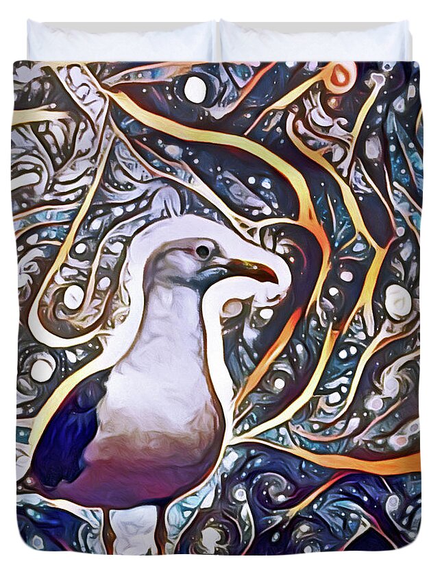 Cosmic Seagull Duvet Cover featuring the pastel Cosmic Seagull by Susan Maxwell Schmidt