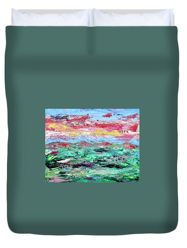 Golf Course Duvet Cover featuring the painting Costal Links by Teresa Moerer