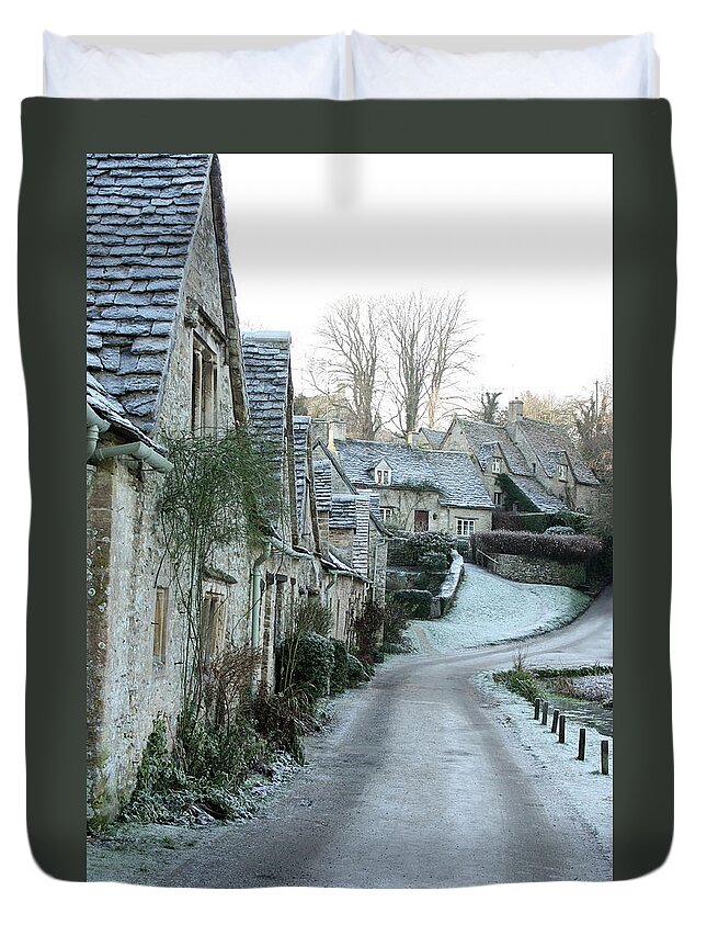 Frost Duvet Cover featuring the photograph Cotswolds, Bibury winter by Kaoru Shimada