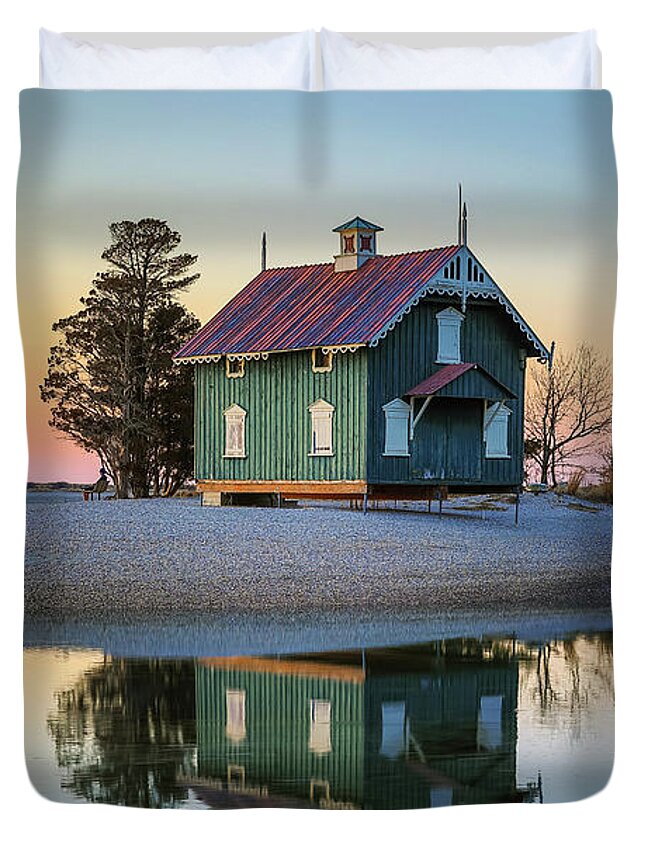 Cottage Duvet Cover featuring the photograph Cottage in Calm Waters by Sean Mills