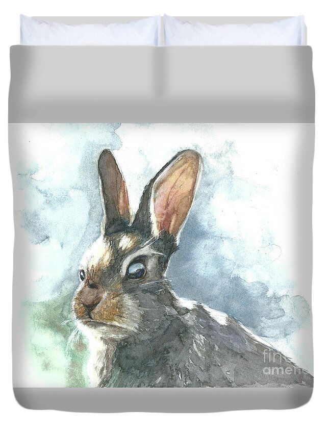 Rabbit Duvet Cover featuring the painting Cottontail Rabbit by Pamela Schwartz