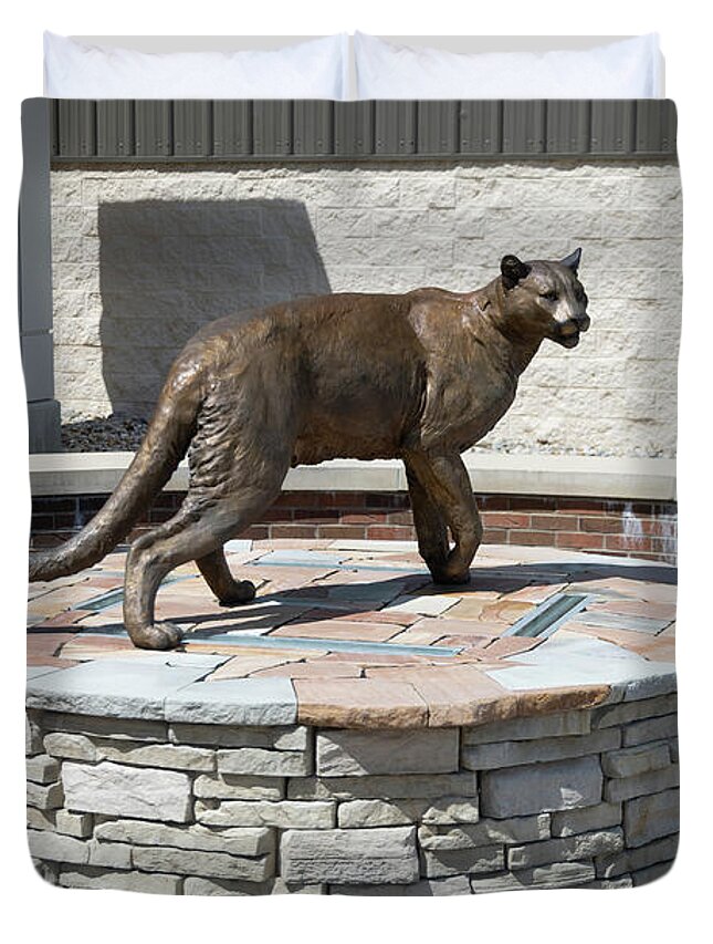 Spring Arbor Michigan Duvet Cover featuring the photograph Cougar statue at Spring Arbor University by Eldon McGraw