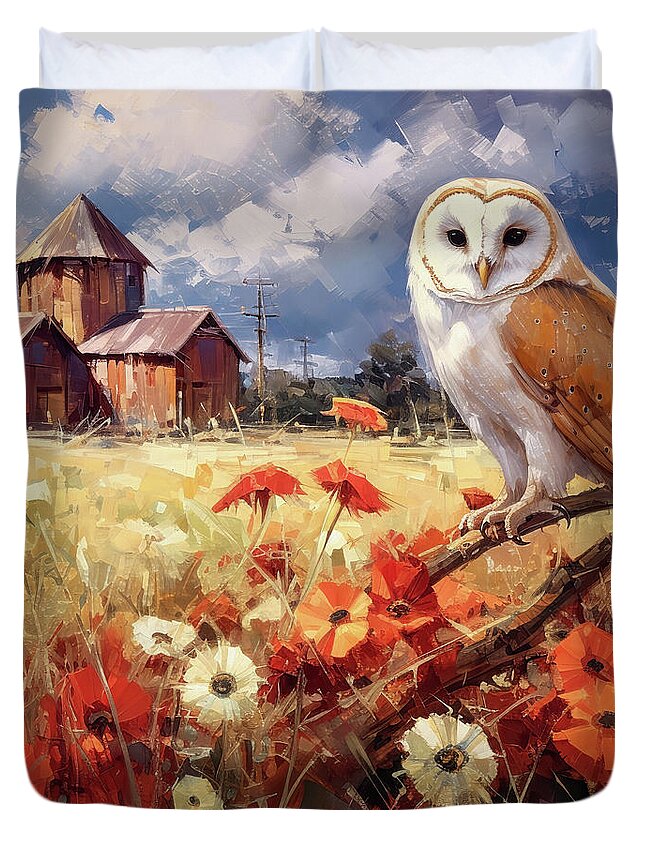 Barn Owl Duvet Cover featuring the painting Country Barn Owl by Tina LeCour