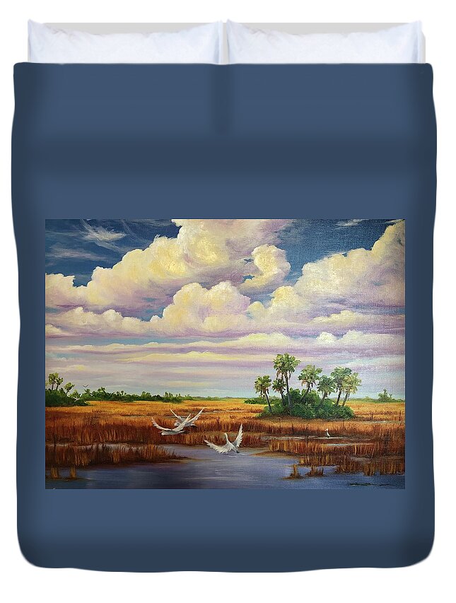 Florida Swamp Duvet Cover featuring the painting Country ride 441 by Michell Givens
