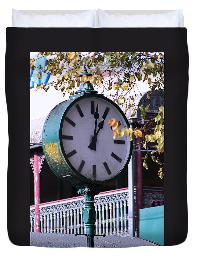 Joy Watson Duvet Cover featuring the photograph Country Town Clock by Joy Watson