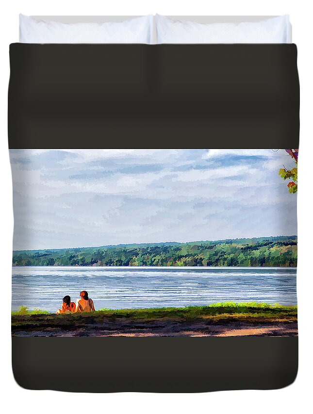 Cayuga Duvet Cover featuring the photograph Couple at the Lake Shore by Monroe Payne