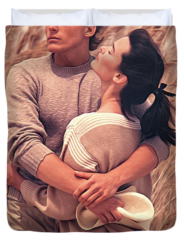 Embracing Couple Duvet Cover featuring the photograph Couple in the Reeds 1984 by Steve Ladner