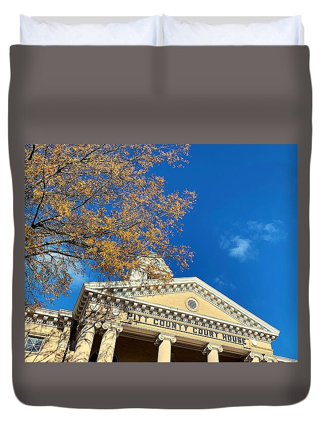 Pitt County Duvet Cover featuring the photograph Courthouse Square in Fall by Lee Darnell