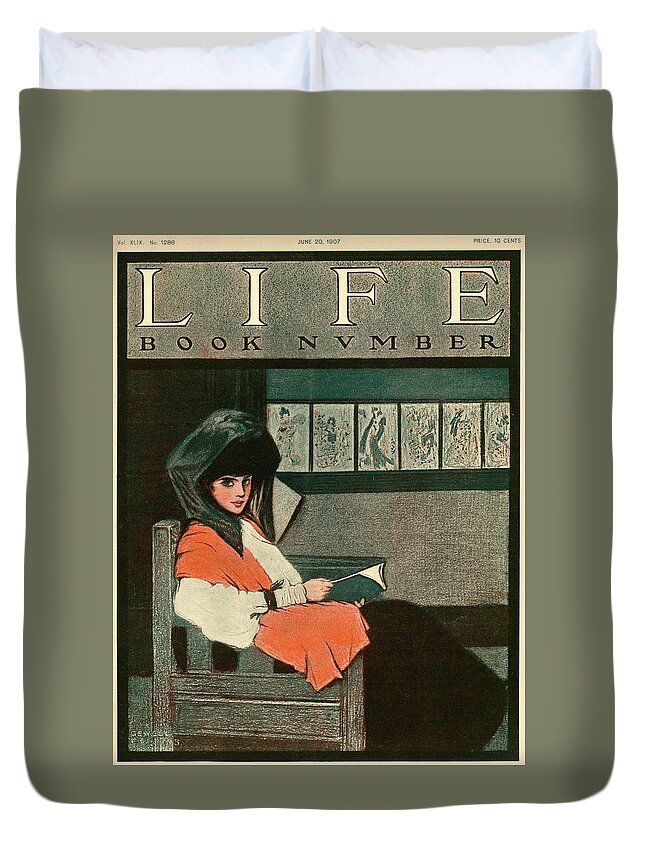 Woman Reading A Book Duvet Cover featuring the mixed media Cover of Life Magazine June 20, 1907 by Sewell Collins