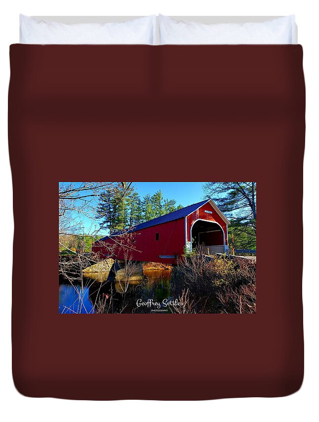  Duvet Cover featuring the photograph Covered Bridge in Fall by Geoffrey Settles