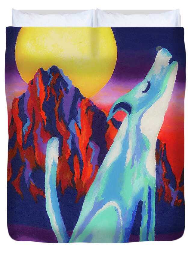 Shipwreck Mountain Duvet Cover featuring the painting Coyote Azul at Shiprock by Stephen Anderson