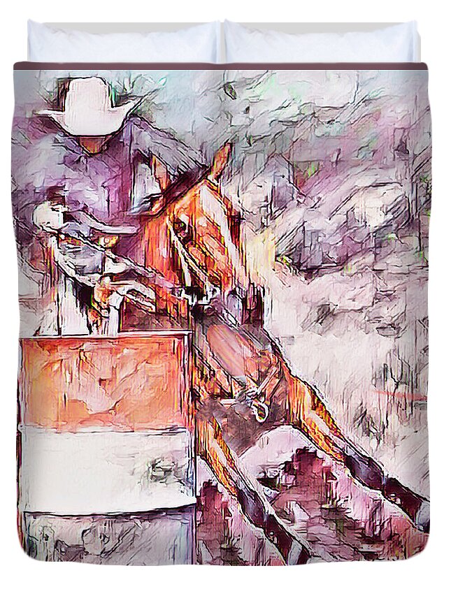Barrel Horses Duvet Cover featuring the digital art Cracker Barrel by Kari Nanstad