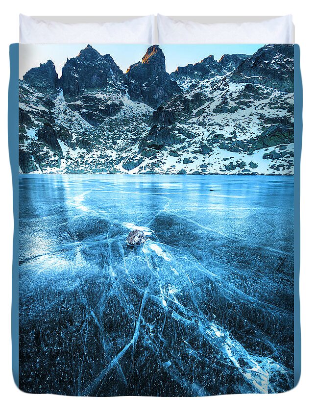 Bulgaria Duvet Cover featuring the photograph Cracks In the Ice by Evgeni Dinev