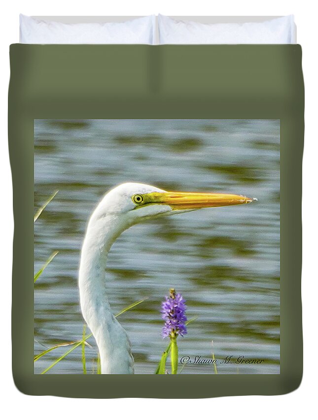 Birds Duvet Cover featuring the photograph Cranes and Lilacs Profile by Shawn M Greener