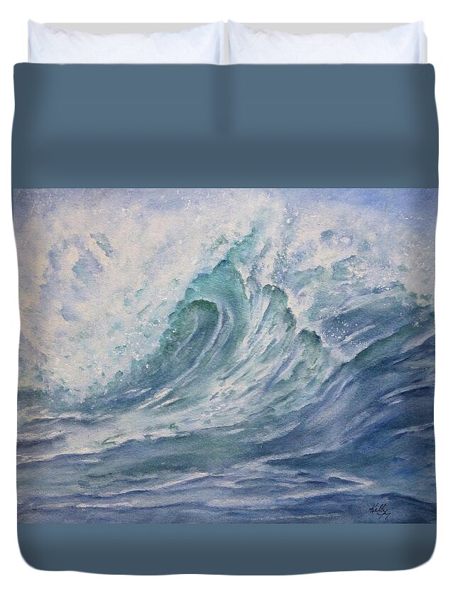 Wave Duvet Cover featuring the painting Crashing Ocean Wave by Kelly Mills