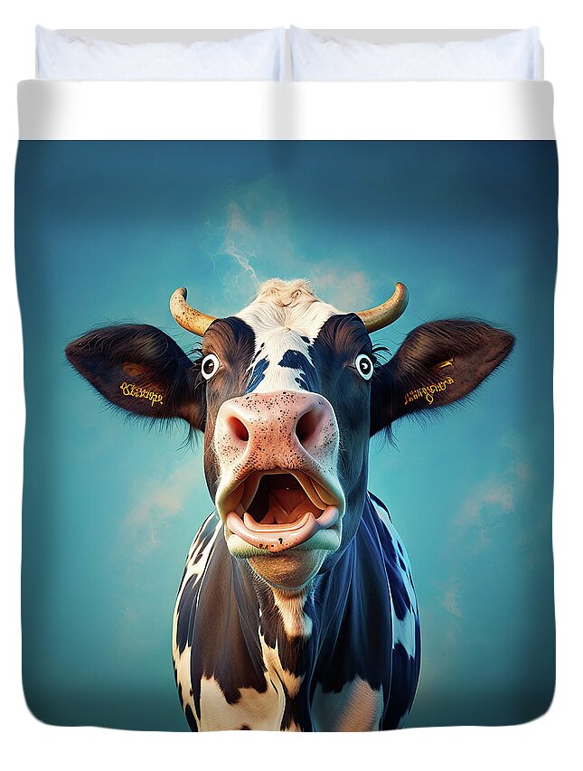 Cow Duvet Cover featuring the digital art Crazy Cow 01 by Matthias Hauser