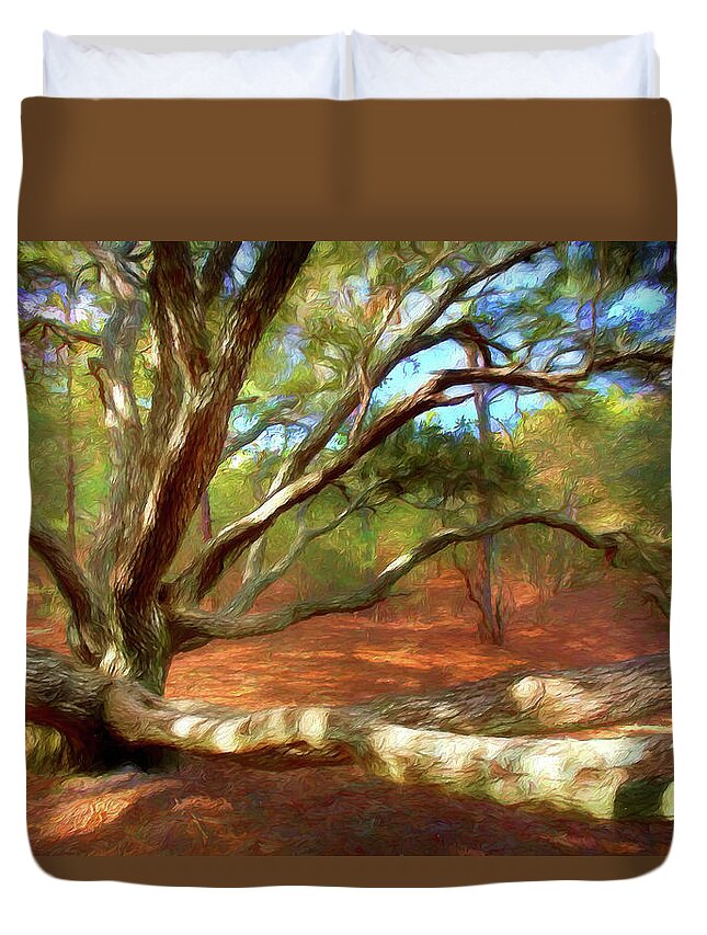North Carolina Duvet Cover featuring the painting Crazy Tree ap by Dan Carmichael