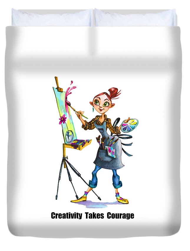 Whimsical Duvet Cover featuring the painting Creativity Takes Courage by Miki De Goodaboom
