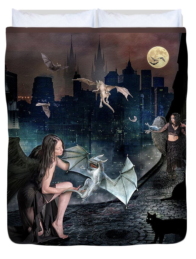 Creatures Duvet Cover featuring the digital art Creatures of the Night by Diana Haronis
