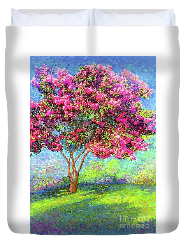 Landscape Duvet Cover featuring the painting Crepe Myrtle Memories by Jane Small