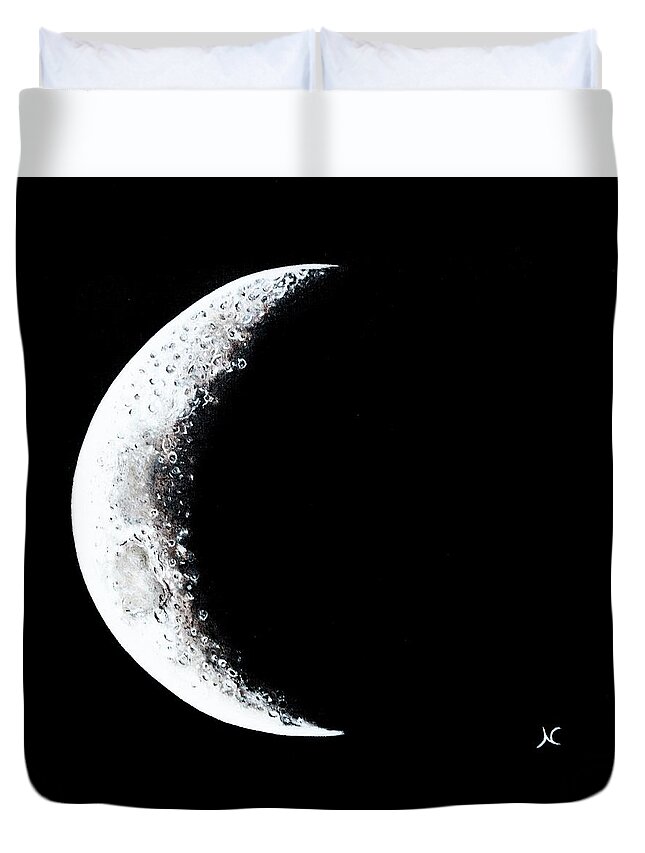 Cosmic Art Duvet Cover featuring the painting Cresent moon 2 by Neslihan Ergul Colley