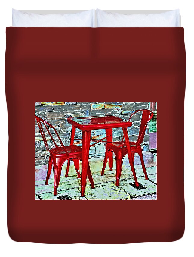 Crimson Duvet Cover featuring the photograph Crimson Table And Chairs by Andrew Lawrence