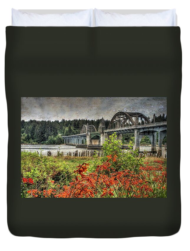 Crocosmia Duvet Cover featuring the photograph Crocosmias On The Siuslaw by Thom Zehrfeld