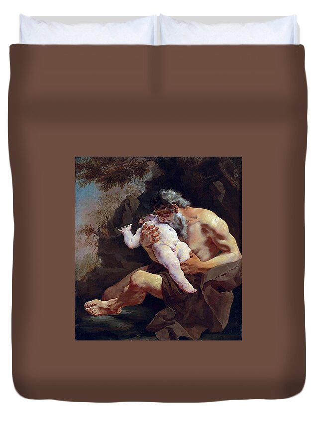 Giulia Lama Duvet Cover featuring the painting Cronus Devouring his Child by Giulia Lama