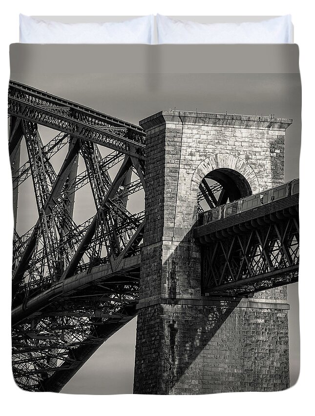 Forth Bridge Duvet Cover featuring the photograph Crossing the Forth Bridge by Dave Bowman