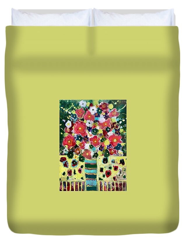 Vase Duvet Cover featuring the painting Crosswalk Bouquet by Jacqui Hawk