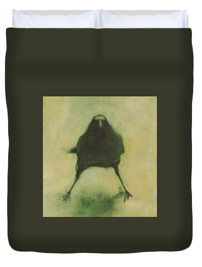 Crow Duvet Cover featuring the painting Crow 6 cropped version by David Ladmore