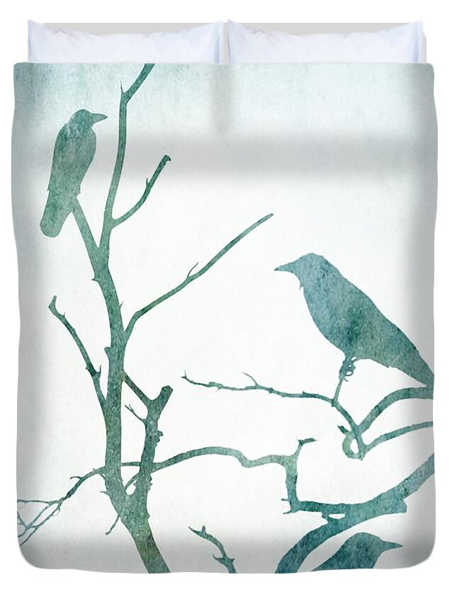 Bird Duvet Cover featuring the digital art Crow Birds on Tree Bird 93 by Lucie Dumas